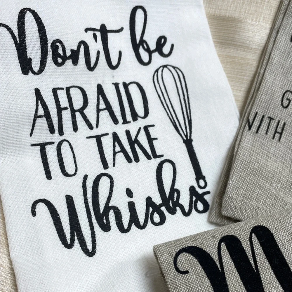 Inspirational Kitchen Towel Set - White and Tan Set of Four